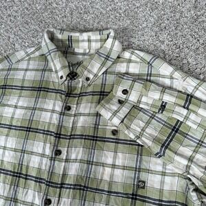 Duck Camp Shirt Mens XL Green White Plaid Long Sleeve Button Down Pocket Flannel